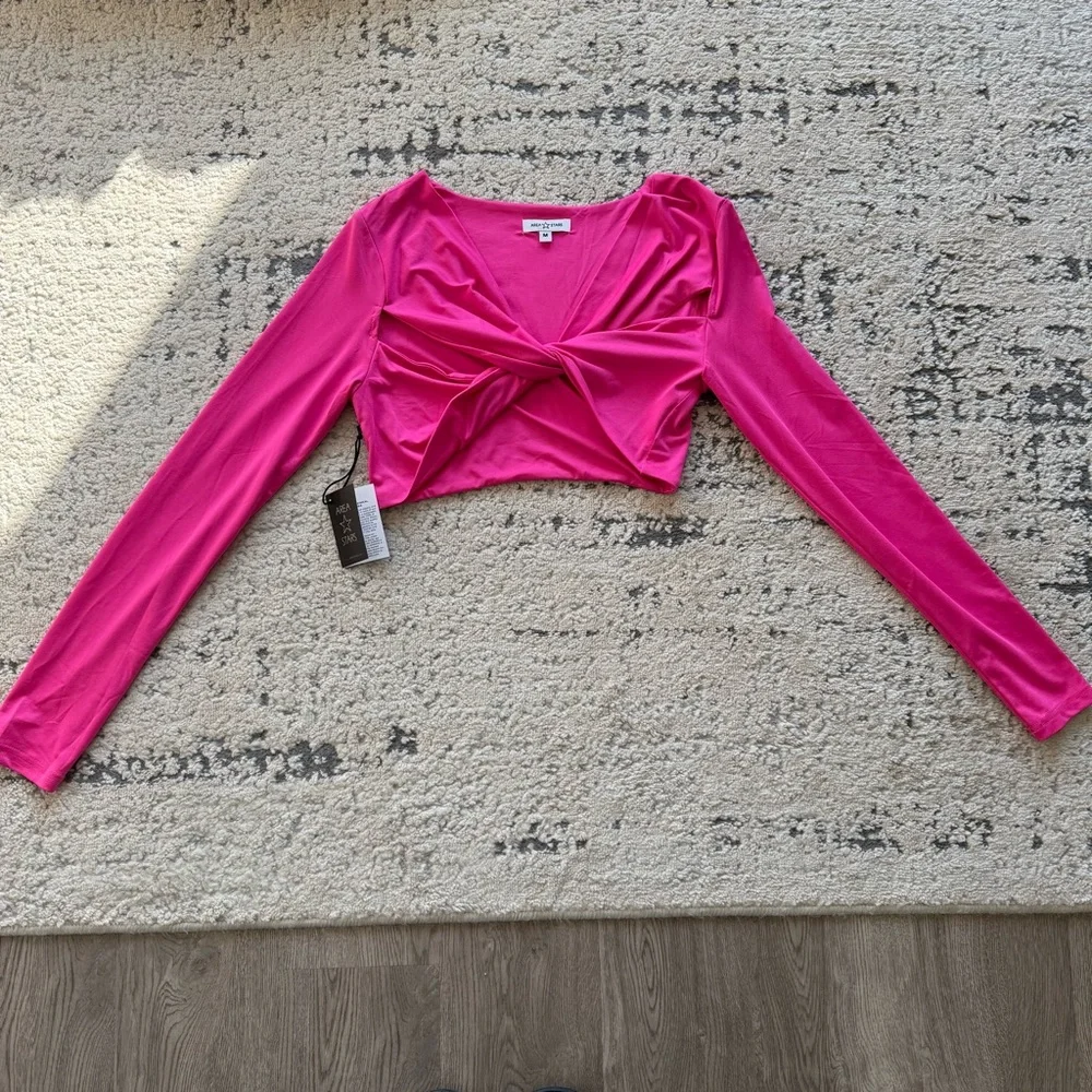 NWT- Area Stars Pink Criss Crossed Cropped Long Sleeve Sz M - Picture 6 of 12